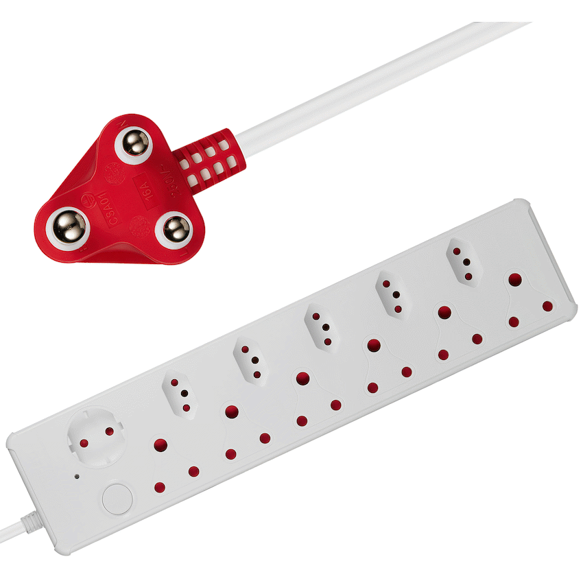 Switched Medium Surge 12-Way Multiplug 0.5m - White - Electrical