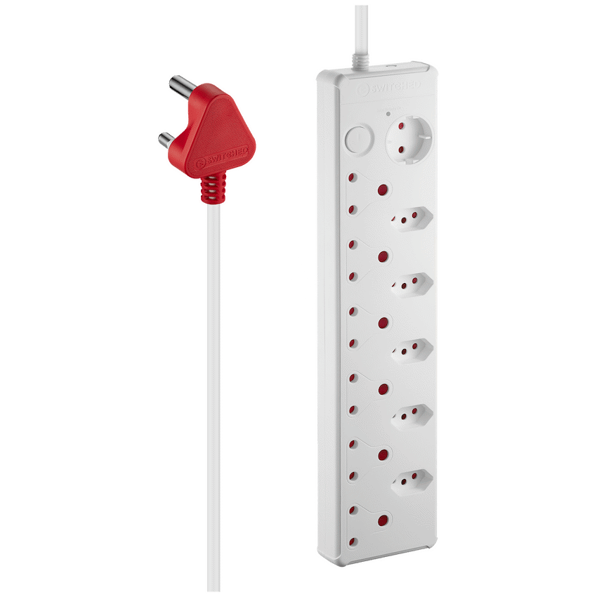 Switched Medium Surge 12-Way Multiplug 0.5m - White - Electrical