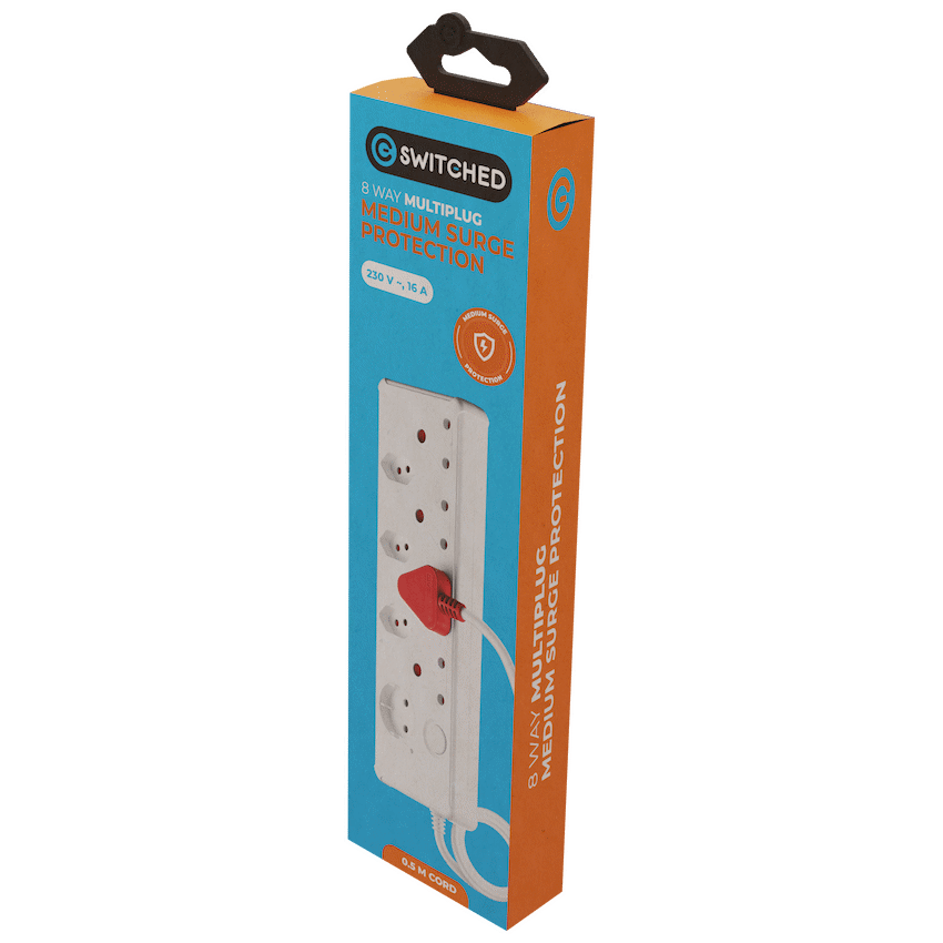 Switched Medium Surge 8-Way Multiplug 0.5m - White - Electrical
