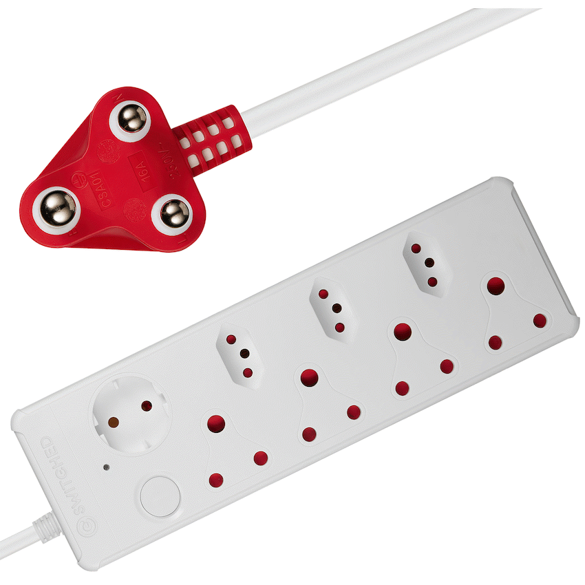 Switched Medium Surge 8-Way Multiplug 0.5m - White - Electrical