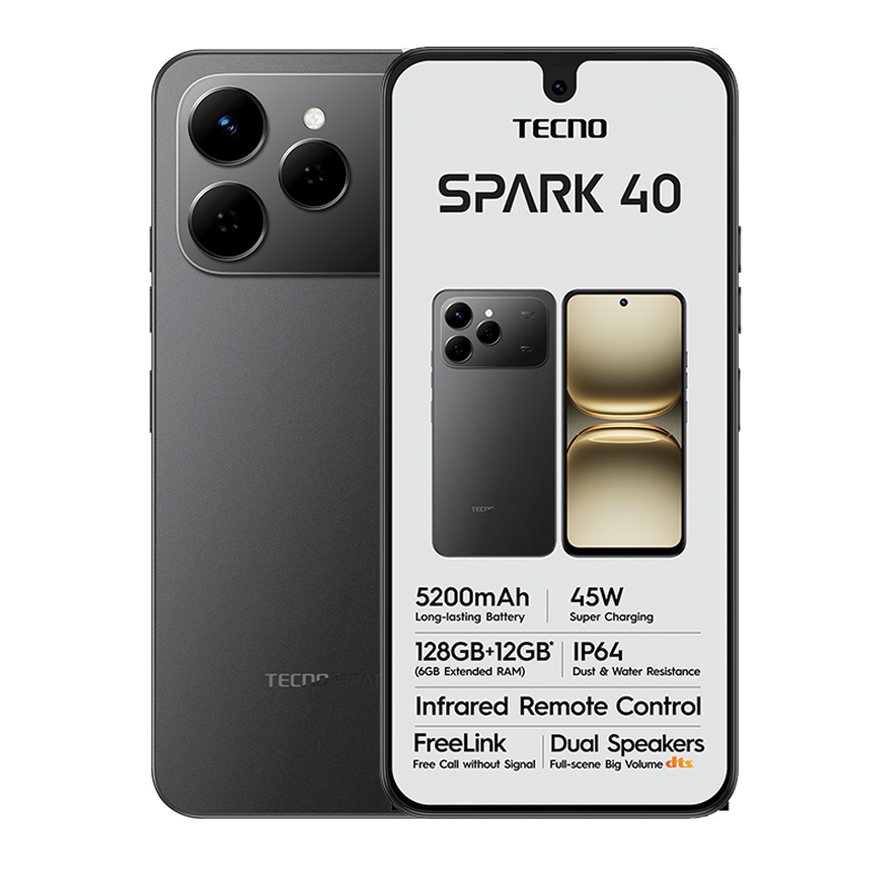 Tecno Spark 40 4G Dual Sim 128GB - Black - Black
