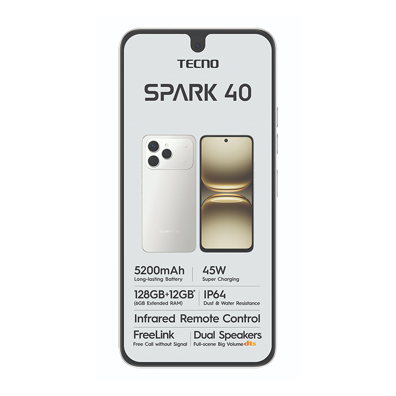 Tecno Spark 40 4G Dual Sim 128GB - Grey - Grey