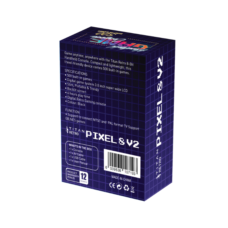 Titan Pixel 8 Retro v2 500 in 1 Handheld - Black