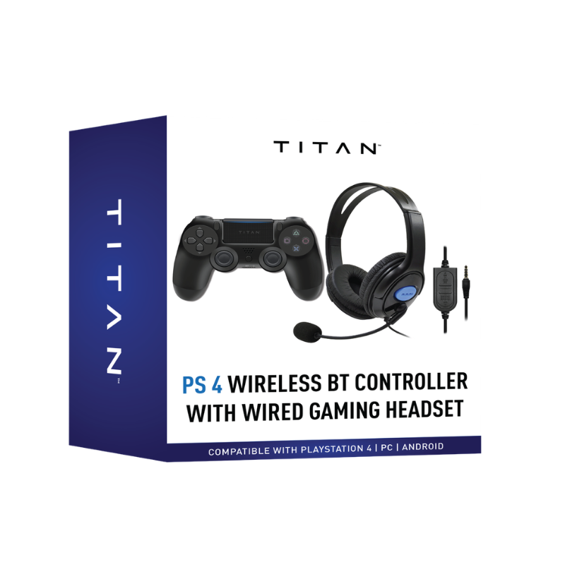 Titan Wireless Bluetooth Controller & Wired Headset Bundle PS4 - Black - Black