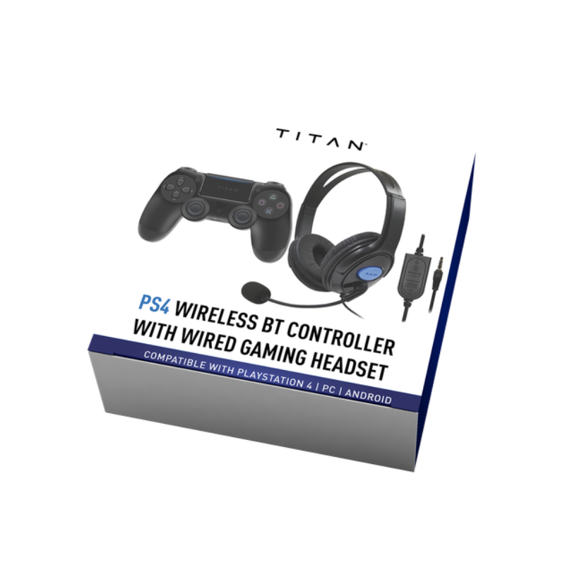 Titan Wireless Bluetooth Controller & Wired Headset Bundle PS4 - Black - Black