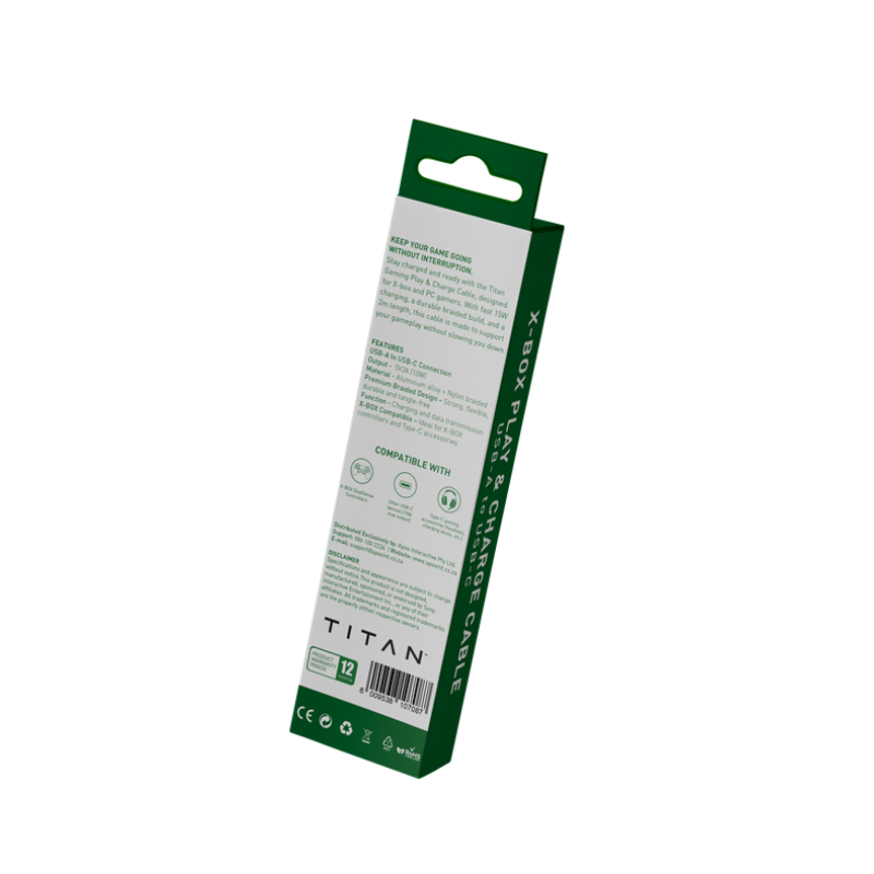 Titan Xbox USB A-C 2M Charge Cable - Black