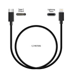 Toni Fast Charging Type C to Apple Lightning 1.2m Cable - Black - Black
