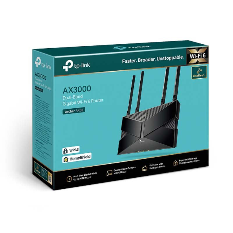TP-Link Archer AX53 AX3000 Dual Band Wi-Fi 6 Router - Black - Black