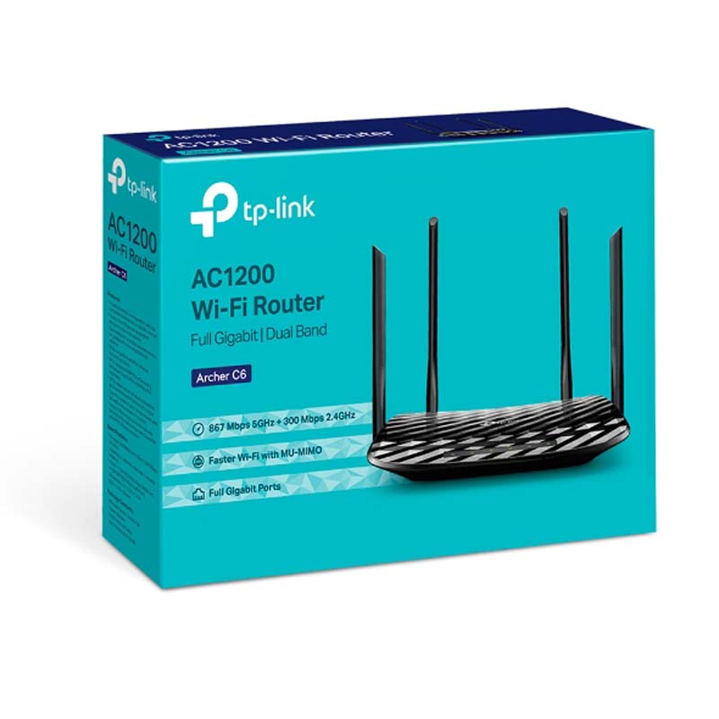 TP-Link Archer C6 AC1200 Wireless MU-MIMO Router - Black - Black