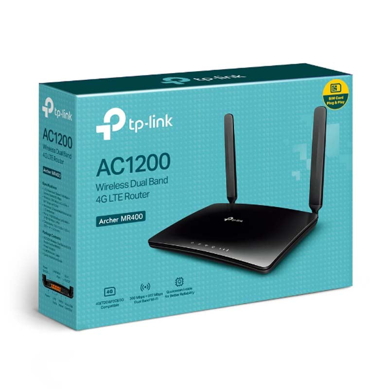 TP-Link Archer MR400 AC1200 Wireless Dual Band 4G LTE Router - Black - Black