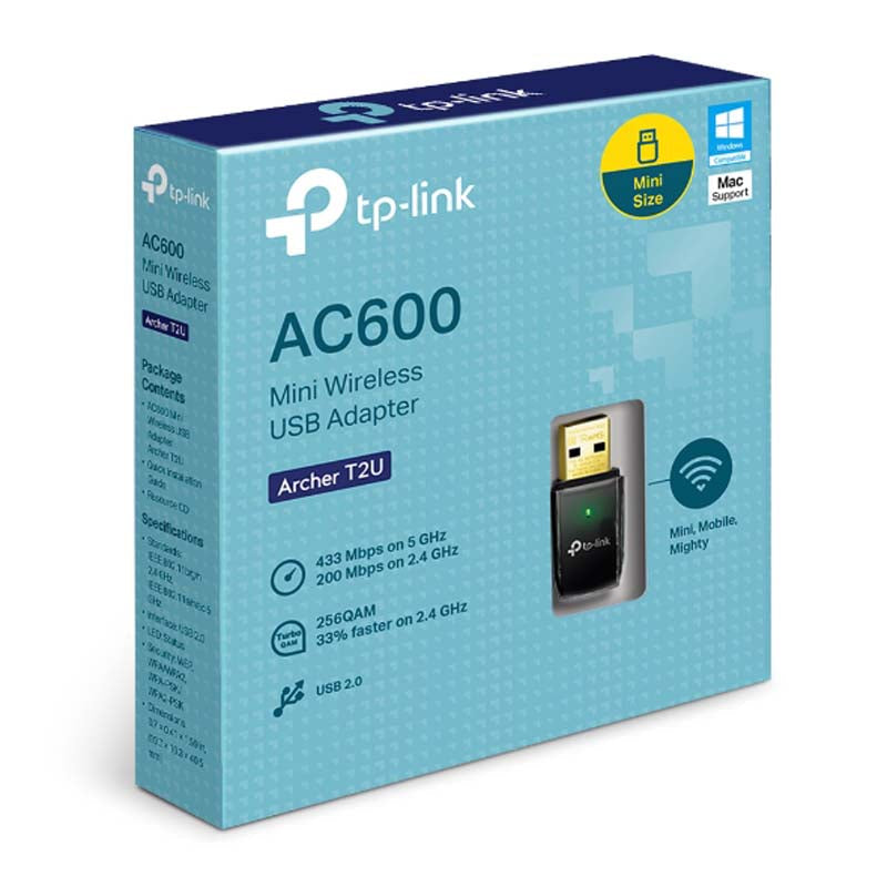 TP-Link Archer T2U AC600 Wi-Fi USB Adapter - Black - Black