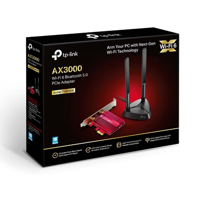 TP-Link Archer TX3000E AX3000 Wi-Fi 6 Bluetooth 5.0 PCI Express Adapter - Black - Black