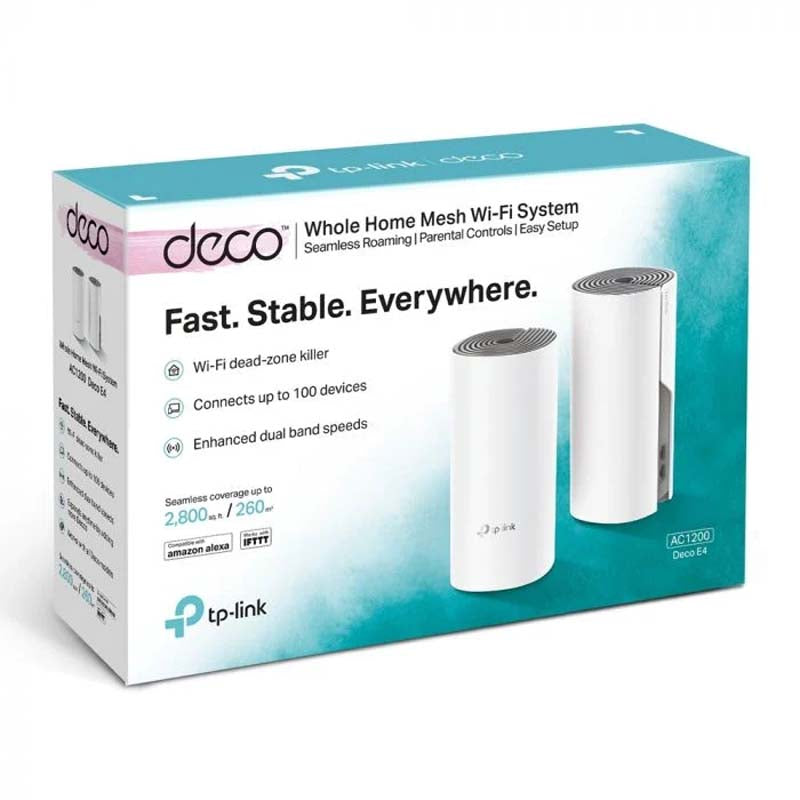 TP-Link Deco E4 AC1200 Whole-Home Mesh Wi-Fi System 2-pack - White - White