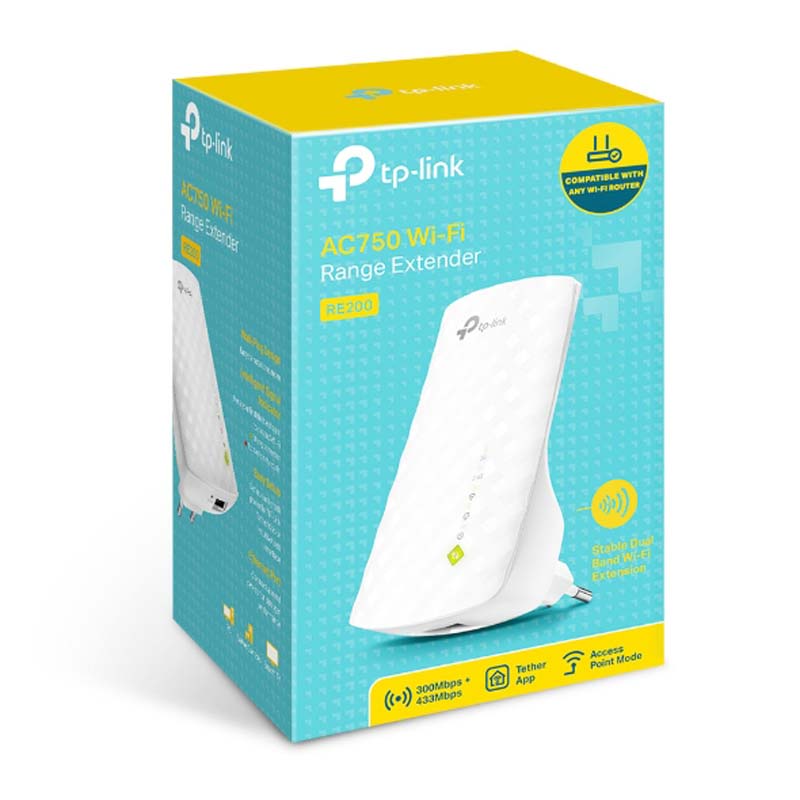 TP-Link RE200 AC750 Wi-Fi Range Extender - White - White
