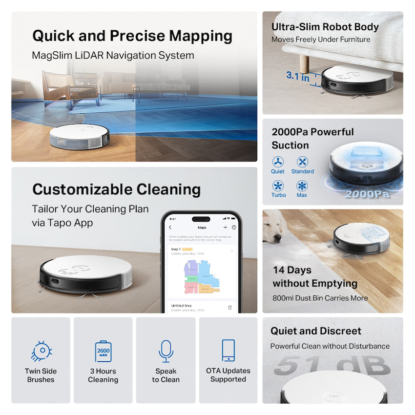 TP-Link Tapo RV20 Robot LIDAR Vacuum - White - White