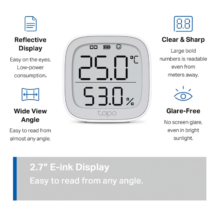 TP-Link Tapo T315 Smart 868mhz Temperature & Humidity Monitor - White - White