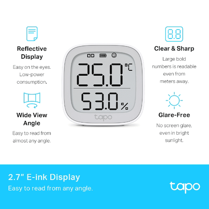 TP-Link Tapo T315 Smart 868mhz Temperature & Humidity Monitor - White - White