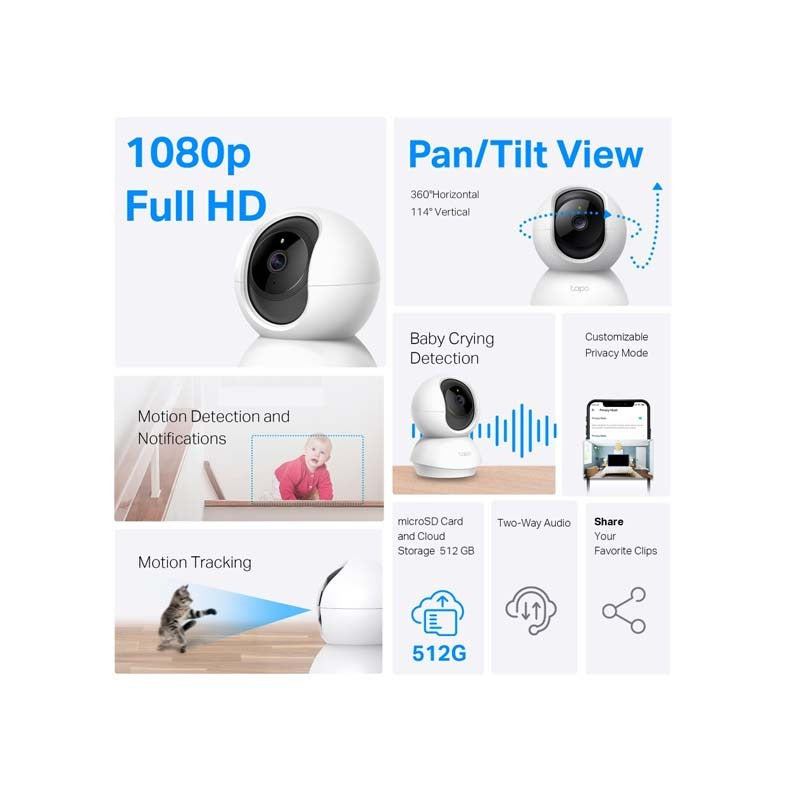 TP-Link Tapo TC70 1080P Pan / Tilt Home Security Wi-Fi Camera - White