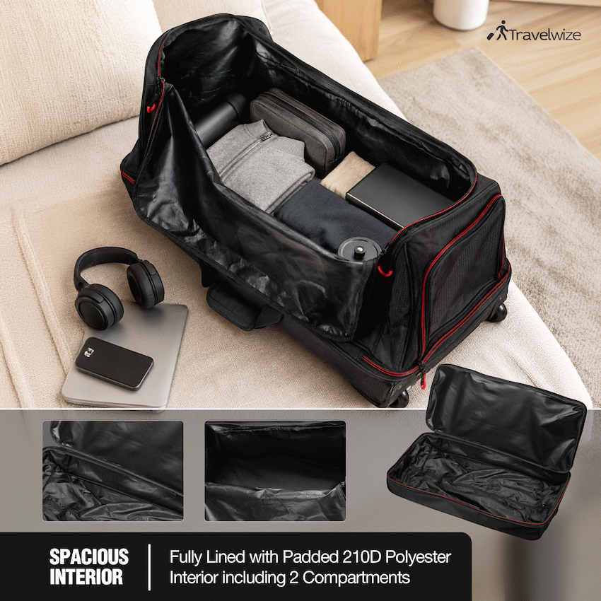 Travelwize Asteroid Trolley Duffle Bag - Black/Red - Black - Luggage