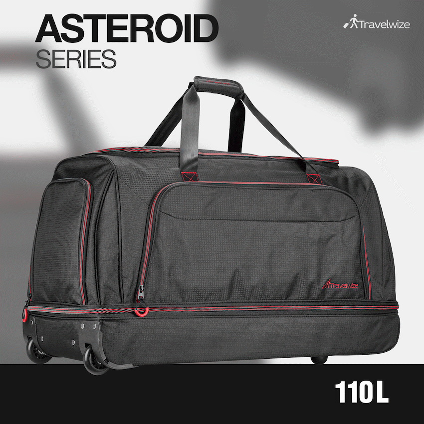 Travelwize Asteroid Trolley Duffle Bag - Black/Red - Black - Luggage