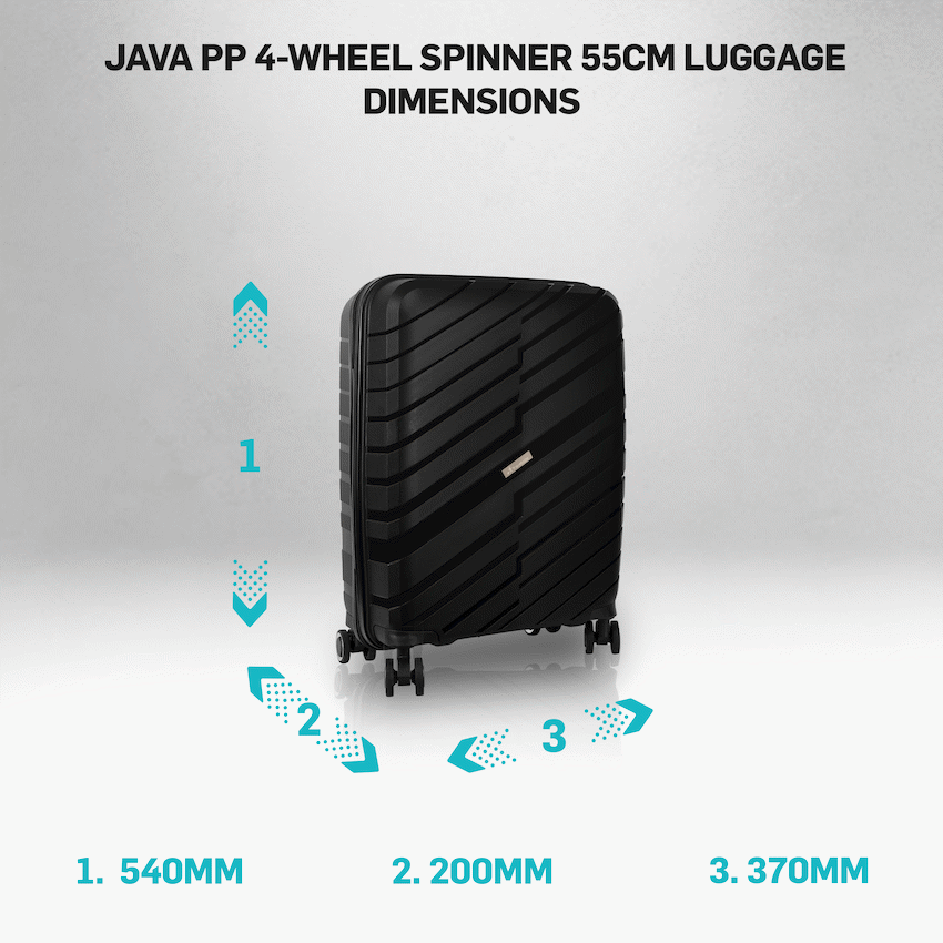 Travelwize Java PP 4-Wheel Spinner 55cm Luggage - Black - Black - Luggage