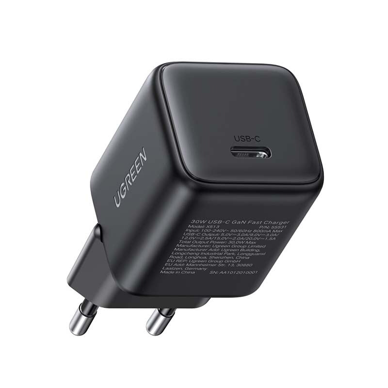 UGREEN 1 Port 30W PD Wall Charger With Cable - Black - Black