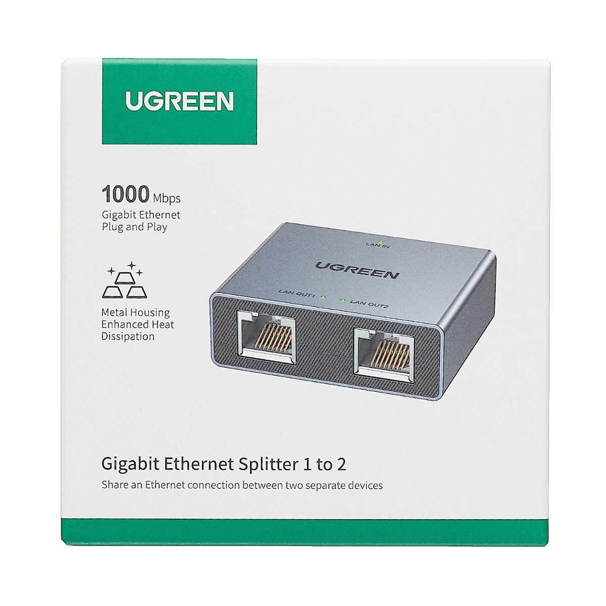 UGREEN 1-to-2 Gigabit Ethernet Splitter - Black