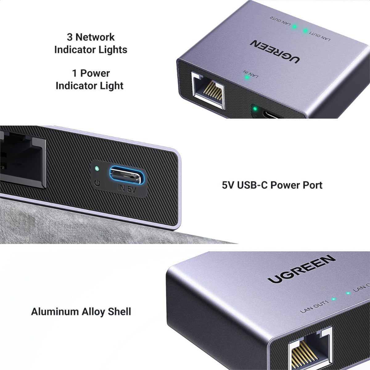 UGREEN 1-to-2 Gigabit Ethernet Splitter - Black