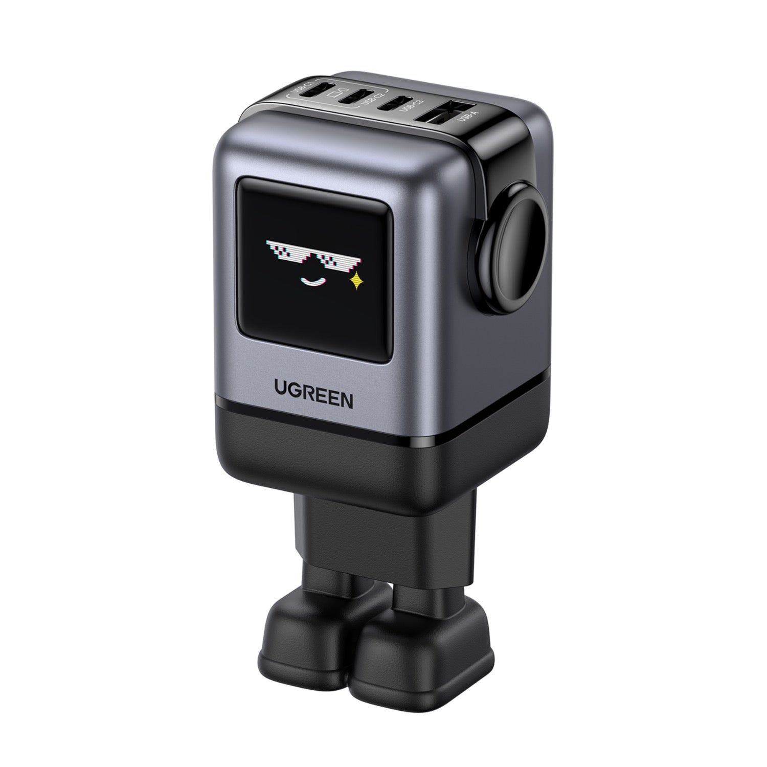 UGreen 100W 4 Port USB-C GaN Fast Charger With LED Screen - Black - Black