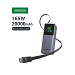 UGREEN 20000mAh Power Bank With Retractable Cable 165W – Grey - Grey
