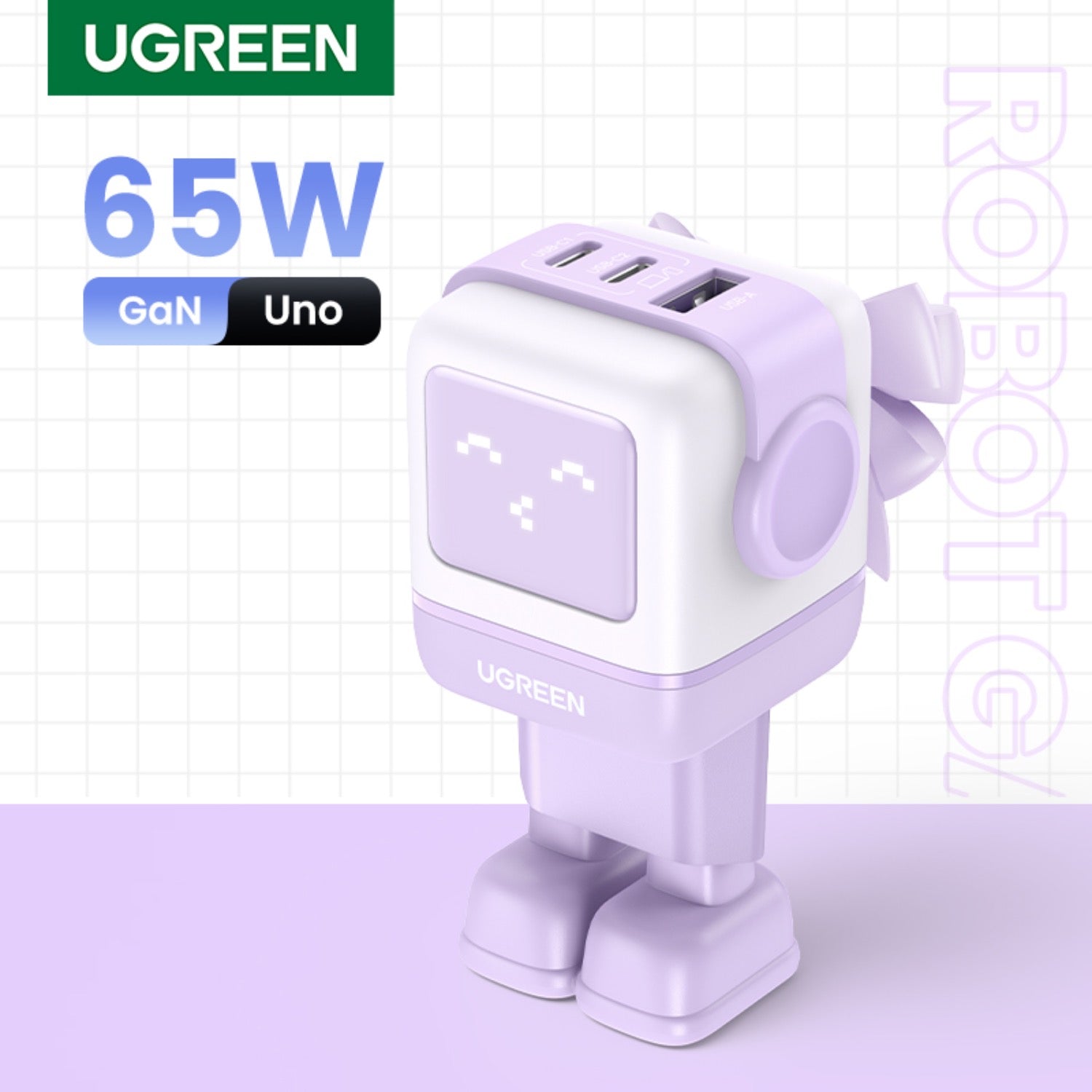 UGreen 65W Nexode RG 3 Port USB-C GaN Fast Charger - Purple - Purple