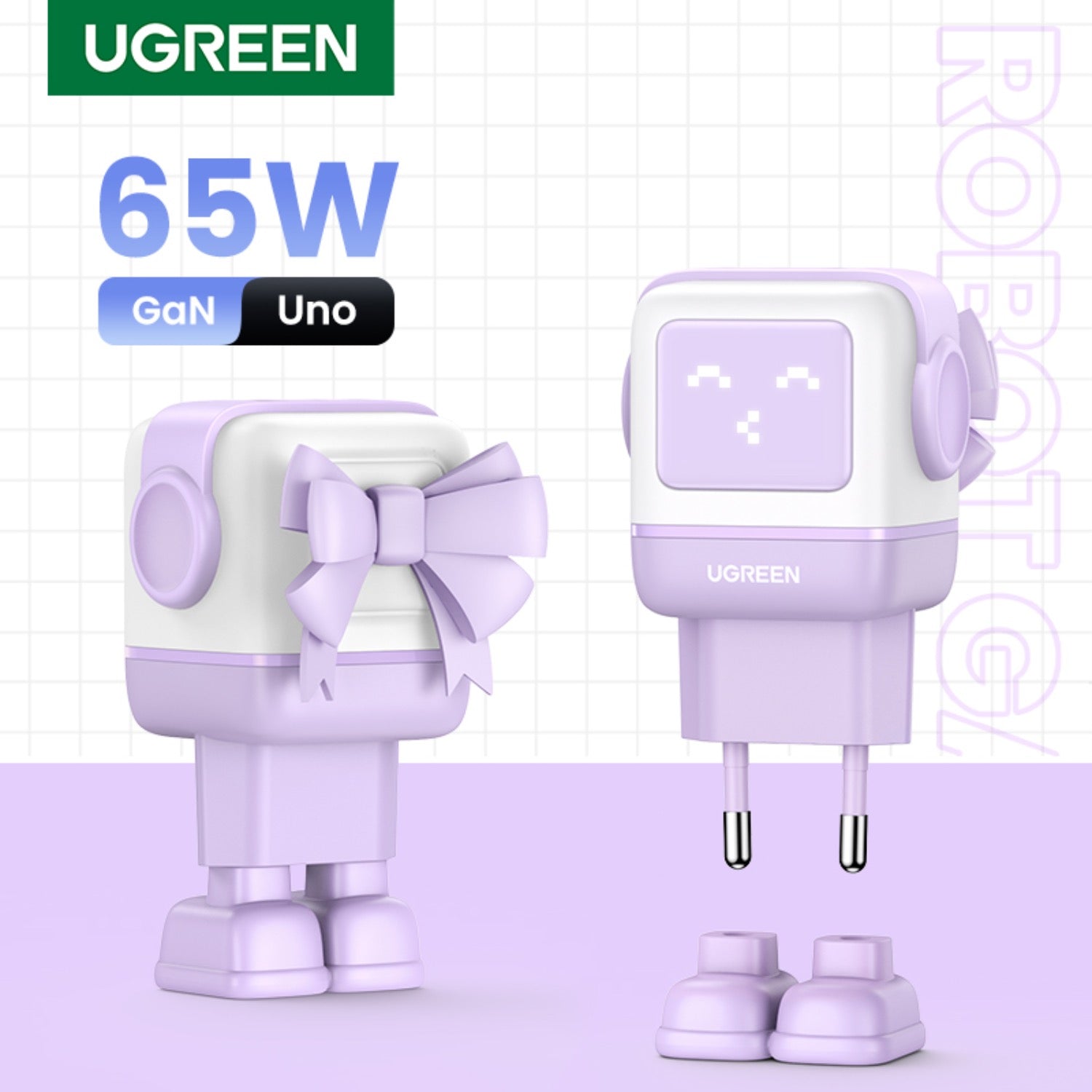 UGreen 65W Nexode RG 3 Port USB-C GaN Fast Charger - Purple - Purple