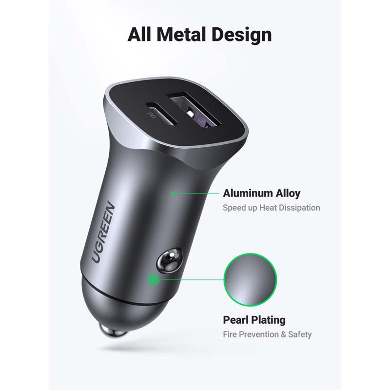 UGreen Dual PD/USB Car Charger 30W - Grey