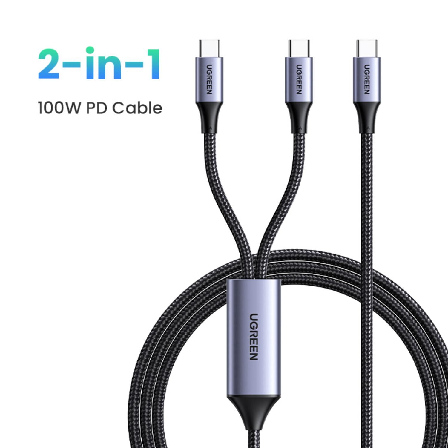 UGREEN Dual Type-C To Type-C Braided Cable 100W 1.5 Metre - Black - Black