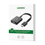 UGREEN HDMI to VGA Adapter with 3.5mm Audio & Power Port - Black - Black