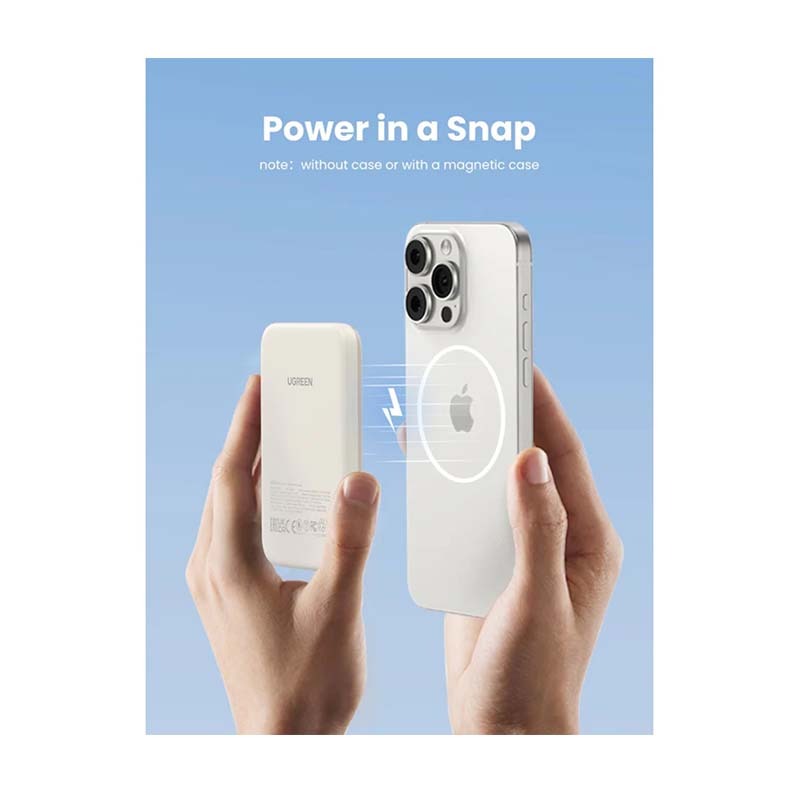 UGreen Magnetic Wireless Power Bank 5000mAh - White - White
