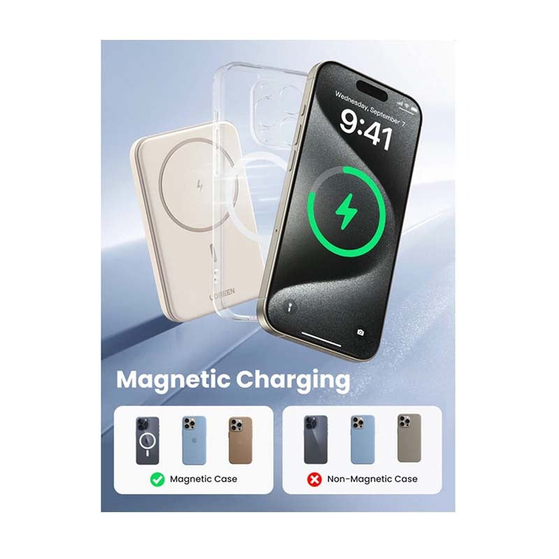 UGreen Magnetic Wireless Power Bank 5000mAh - White - White