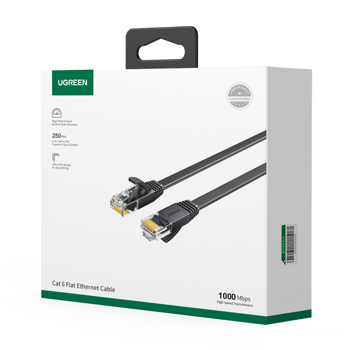 UGREEN NW102 Cat6 U / UTP Flat Ethernet Cable 0.5m - Black - Black