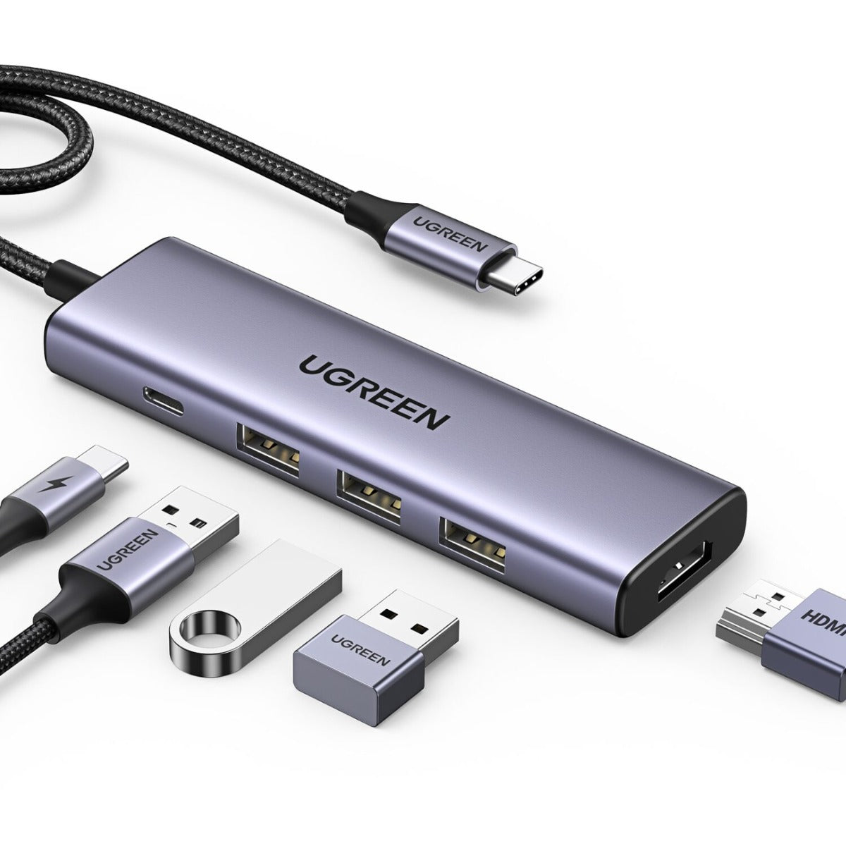 UGREEN Revodok 5-in-1 Type C Hub | 4K HDMI | Type-C | USB3.0 - Silver - Silver