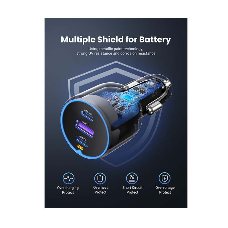 UGreen Trio PD Car Charger 75W - Space Grey - Space Grey
