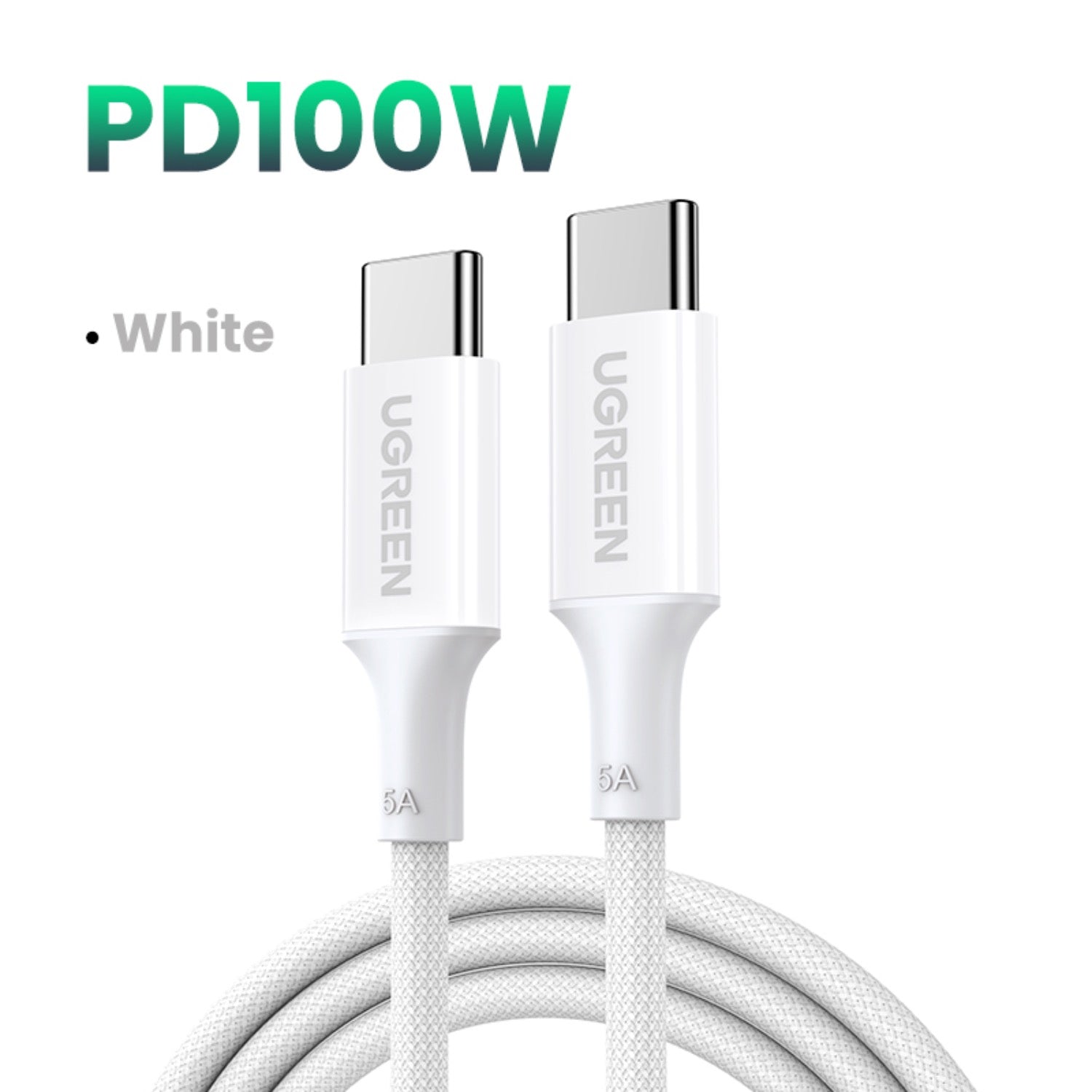 UGREEN Type-C To Type-C Braided Cable 100W 2 Metre - White - White
