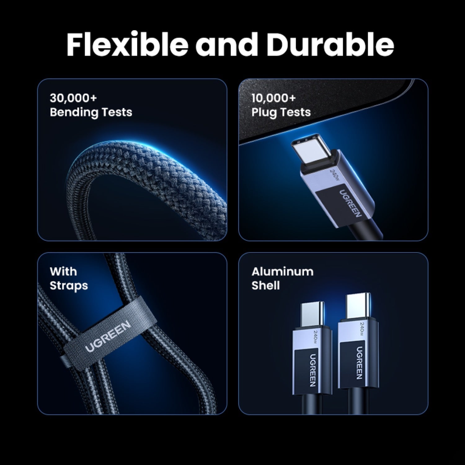 UGREEN Type-C To Type-C Braided Cable 240W 2 Metre - Grey - Grey