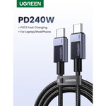 UGREEN Type-C To Type-C Braided Cable 240W 2 Metre - Grey - Grey