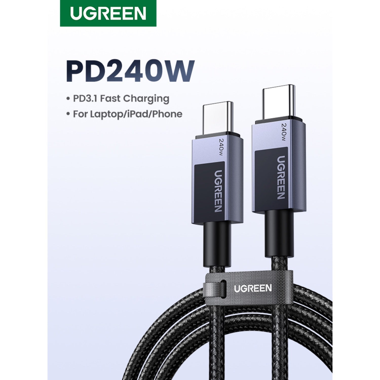 UGREEN Type-C To Type-C Braided Cable 240W 2 Metre - Grey - Grey