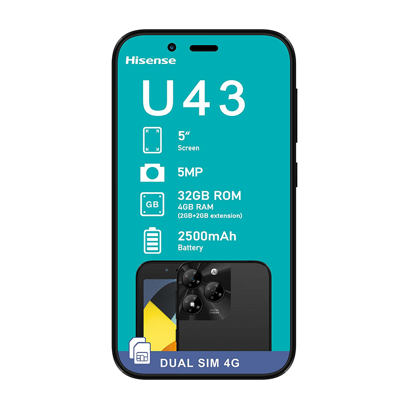 Unboxed Hisense U43 4G Dual Sim 32GB Vodacom Network Locked - Black - Black