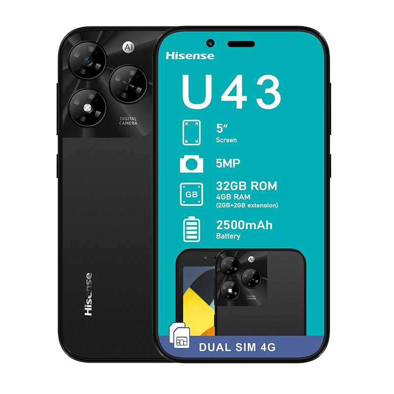 Unboxed Hisense U43 4G Dual Sim 32GB Vodacom Network Locked - Black - Black