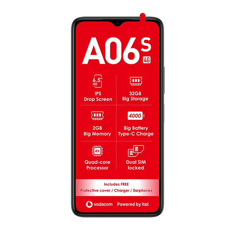Vodacom A06s 4G Dual Sim 32GB Network Locked - Black - Black