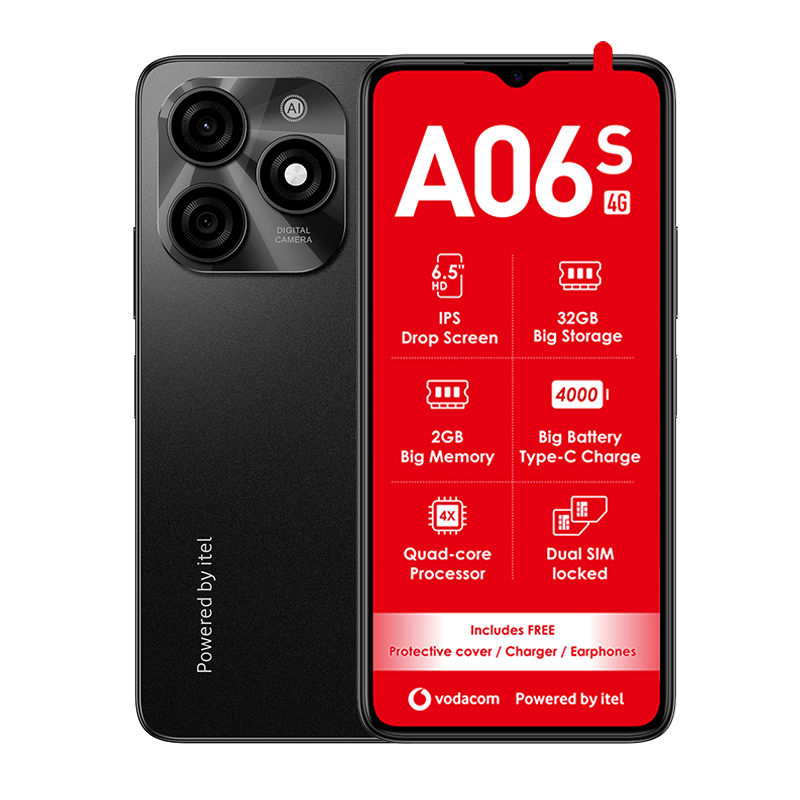 Vodacom A06s 4G Dual Sim 32GB Network Locked - Black - Black