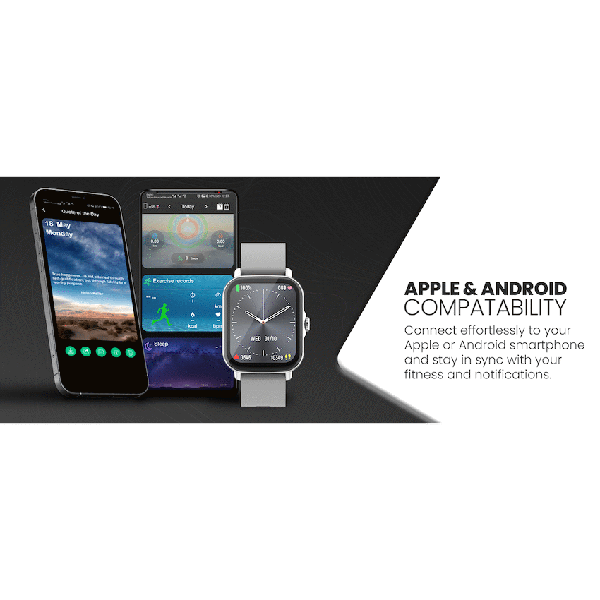 Volkano Active Tech Serene Series Watch with Heart Rate Monitor - Silver - Silver - Wearables