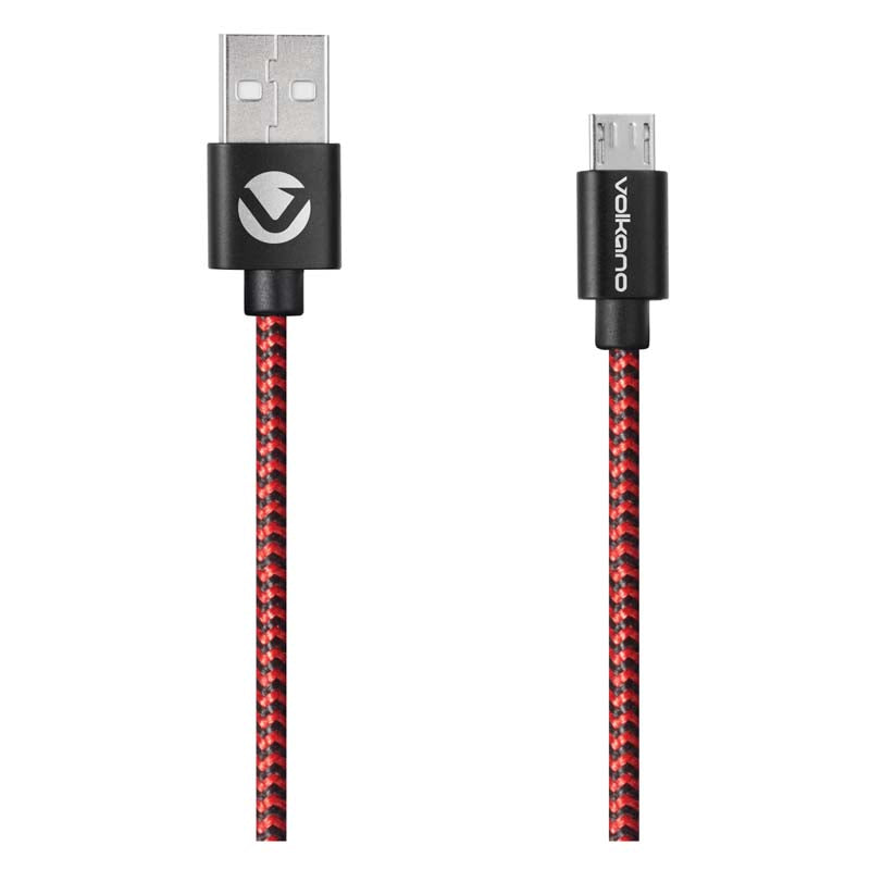 Volkano Braids Series Nylon Braided Micro USB Cable - Black / Red